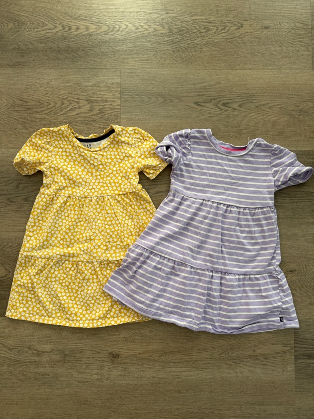 GAP Kids Short-Sleeve Tiered Dress - Yellow Floral / Lavender Stripe